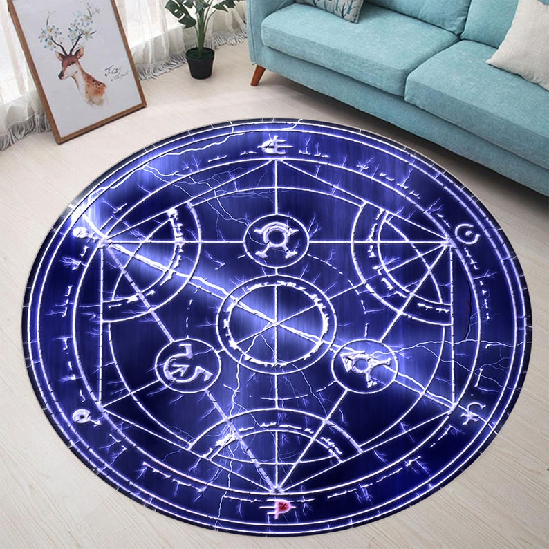 Blue Rug, Roundd Rug, Circle Cool, Japanese Anime Manga, Floor Rug, Carpet Room, Doormat, Non-Slip, Round Chair Mat