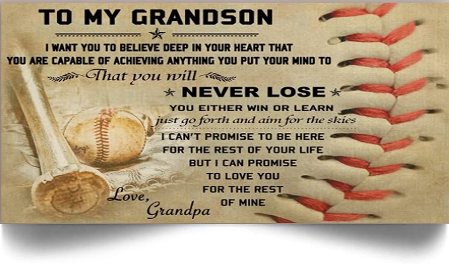 Baseball Poster-Never Lose-Grandpa To Grandson-Home Decoration Poster, Wall Poster, Home And Room Decoration, Gifts For Grandson, Souvenirs.