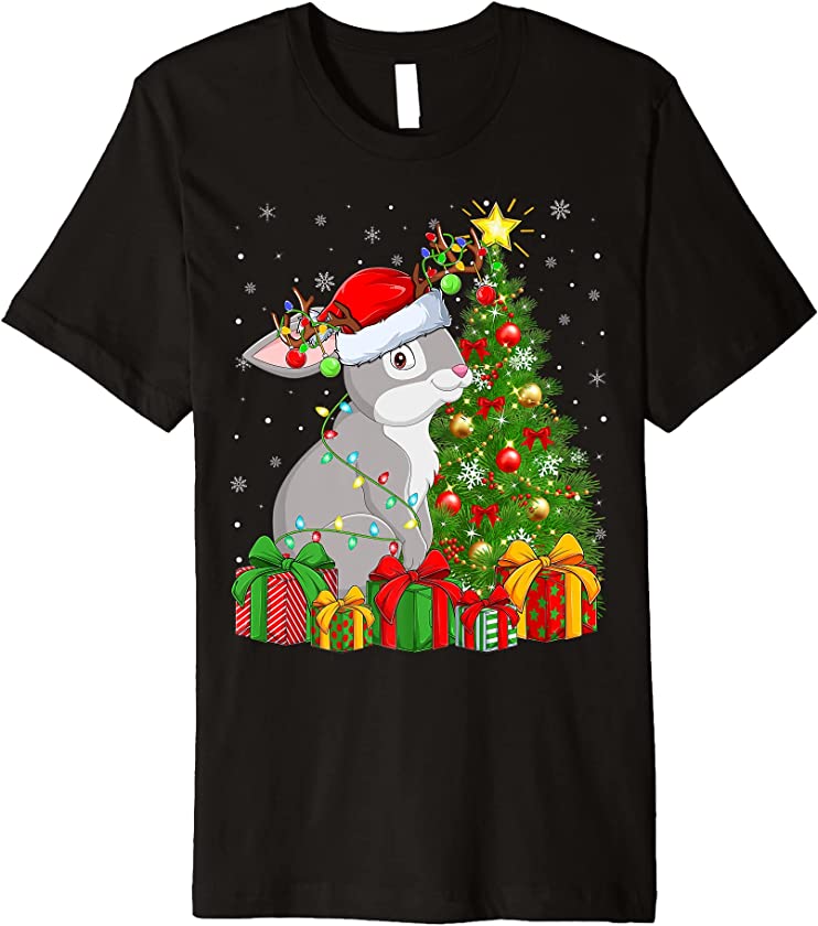 Rabbit Bunny Lover Xmas Holiday Santa Bunny Christmas Tree Premium T-Shirt