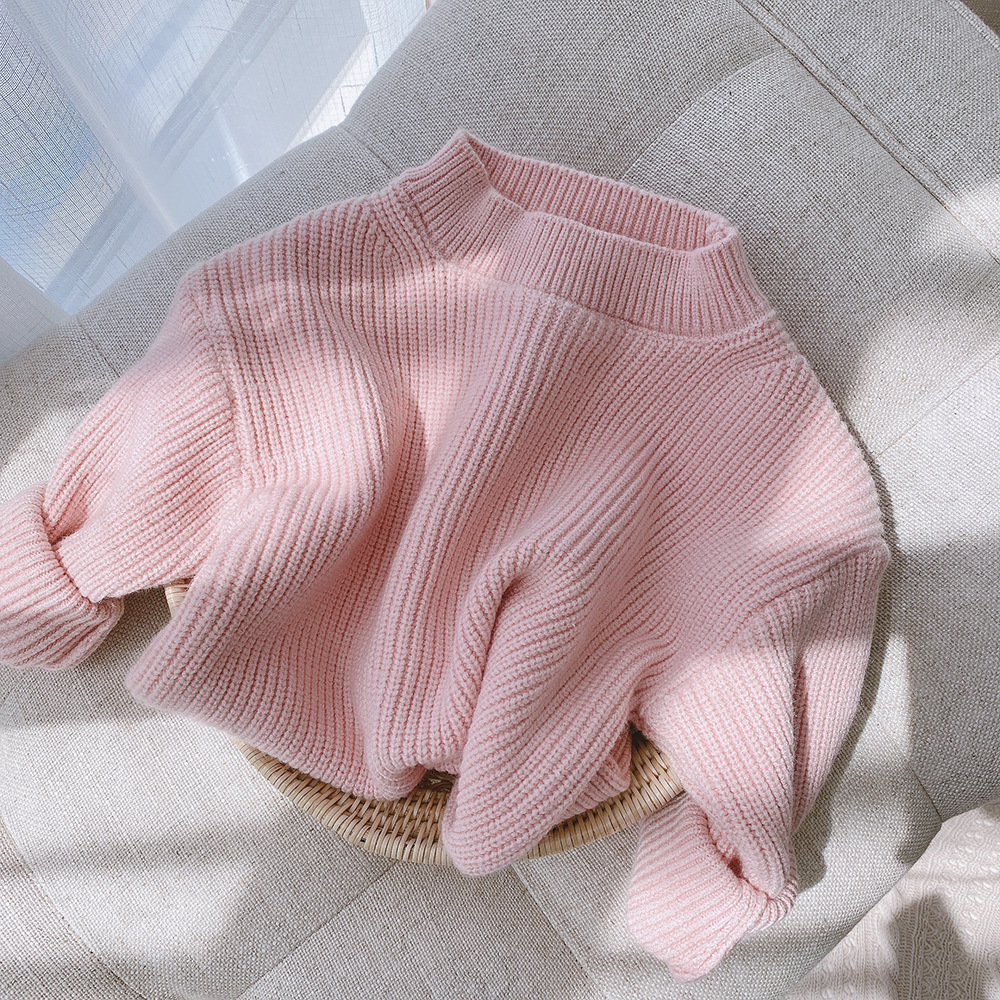 Small and medium-sized children’s solid color sweater girls pastoral style sweater Korean loose casual children’s pullover alx