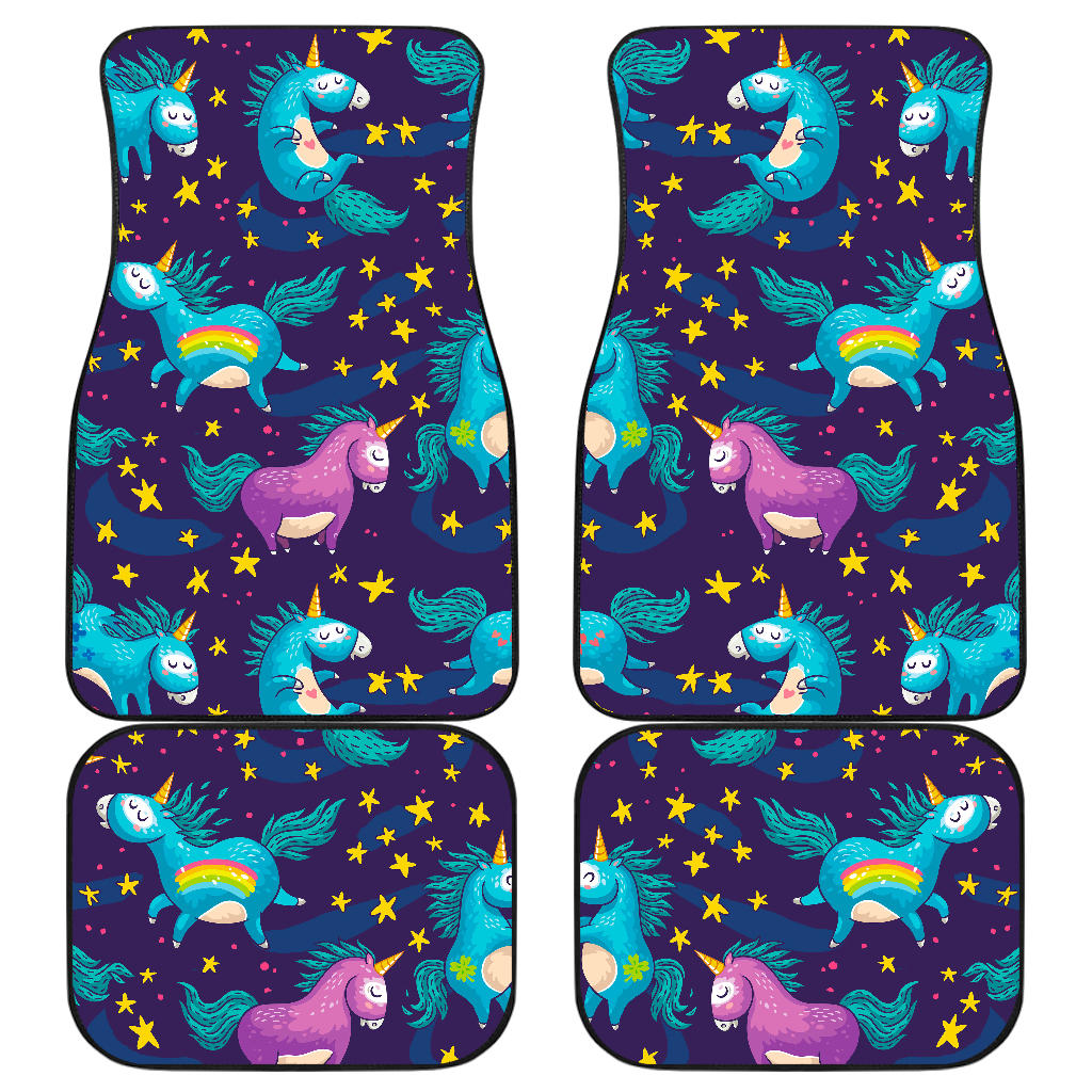 Night Star Unicorn Pattern Print Front And Back Car Floor Mats, Front Car Mat