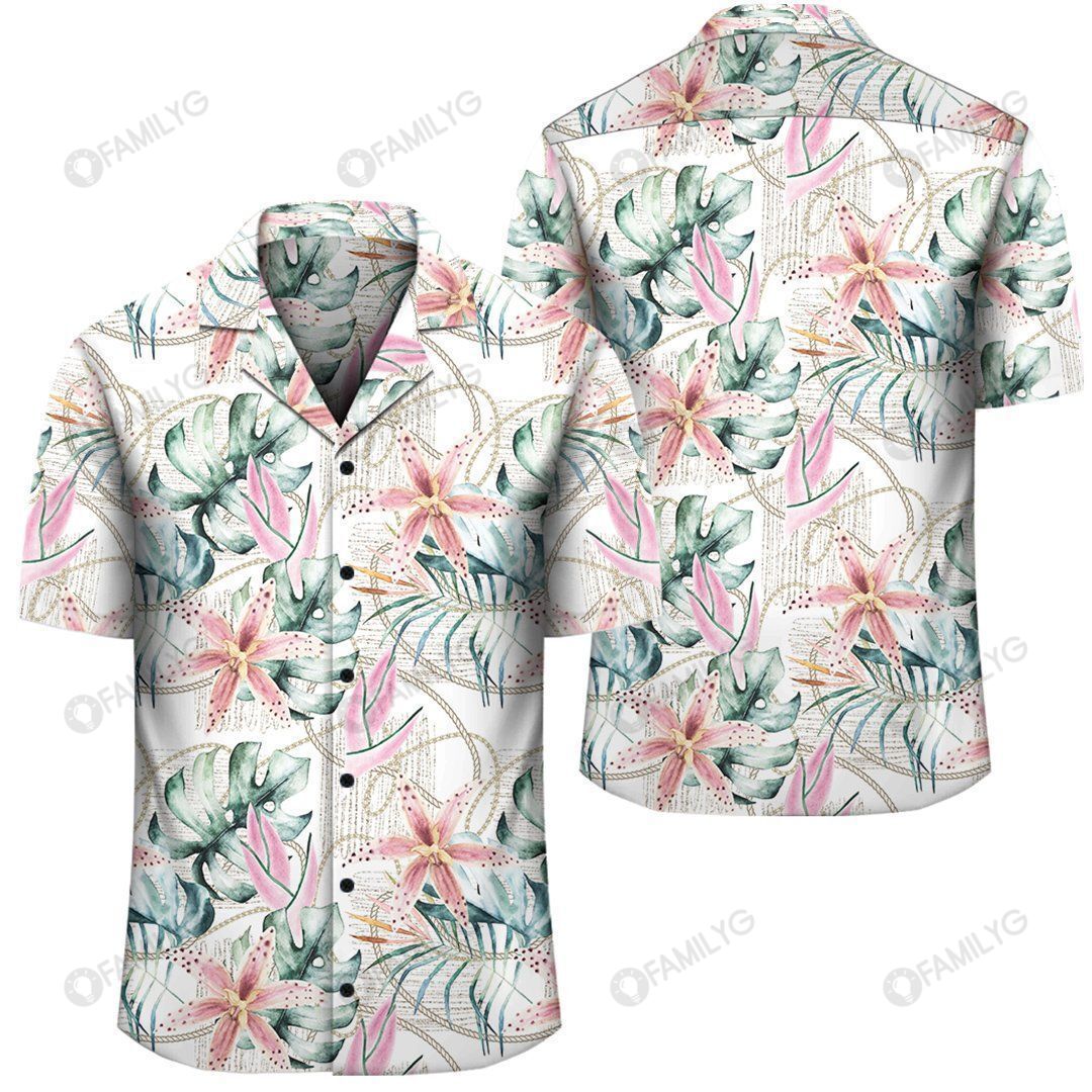 Tropical Pattern With Orchids Leaves And Gold Chains Hawaiian Shirt Summer Hawaiian For Men, Women, Couple