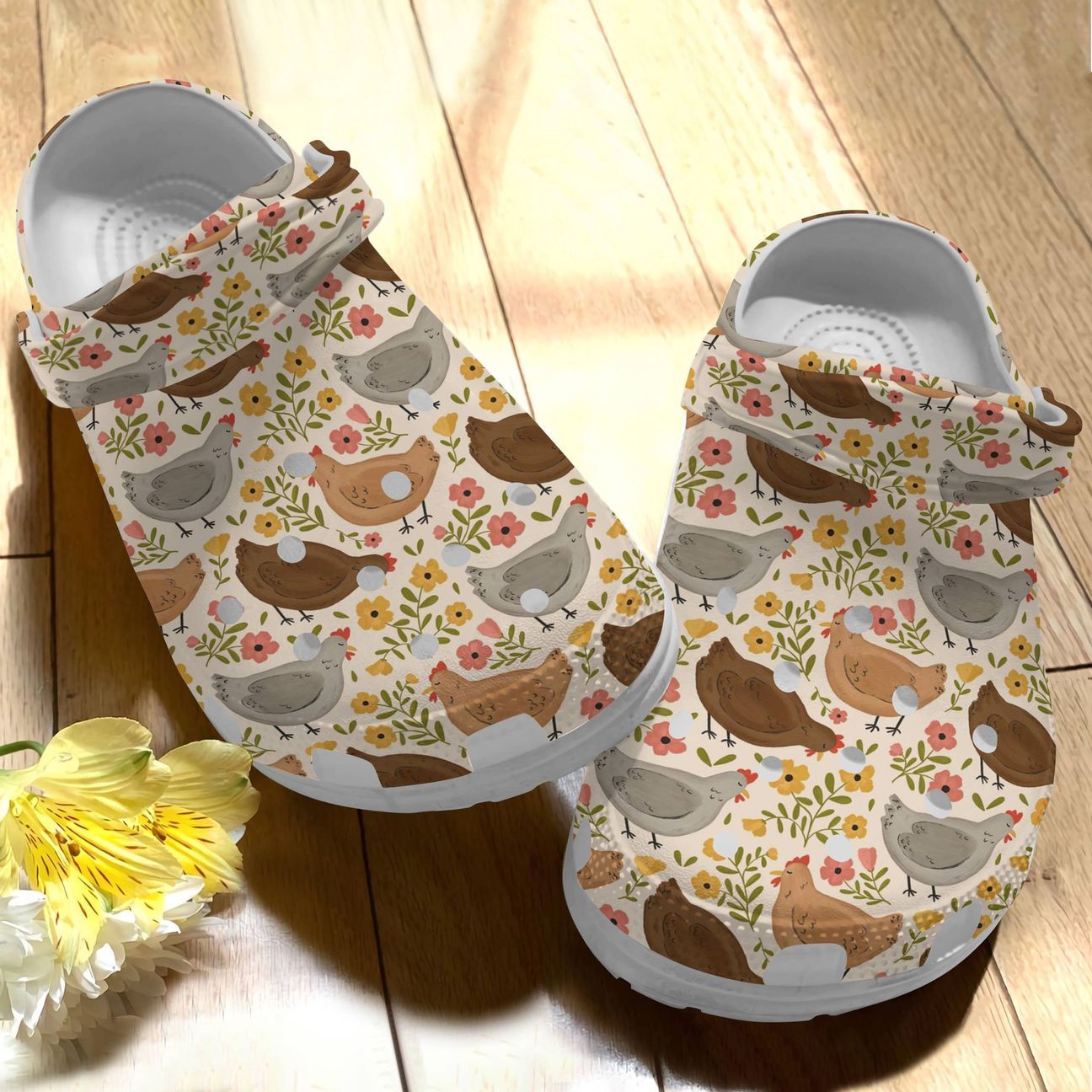 Chicken Personalize Clog, Custom Name, Text, Fashion Style For Women, Men, Kid, Print 3D Floral Chickens