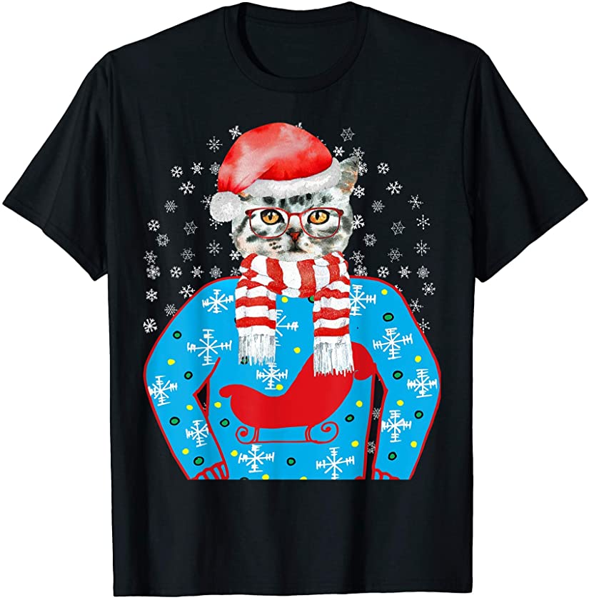 Cats Kitty Ugly Xmas Santa Funny Kitten Christmas Gift Pet T-Shirt