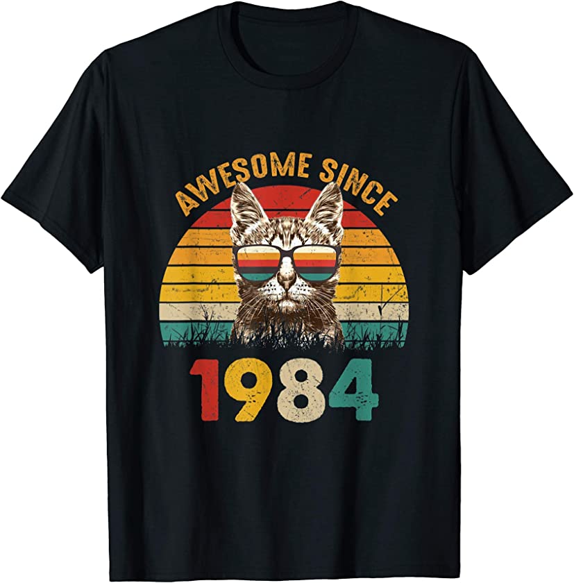 37th Birthday Vintage Cat 37 Years old Awesome Since 1984 T-Shirt