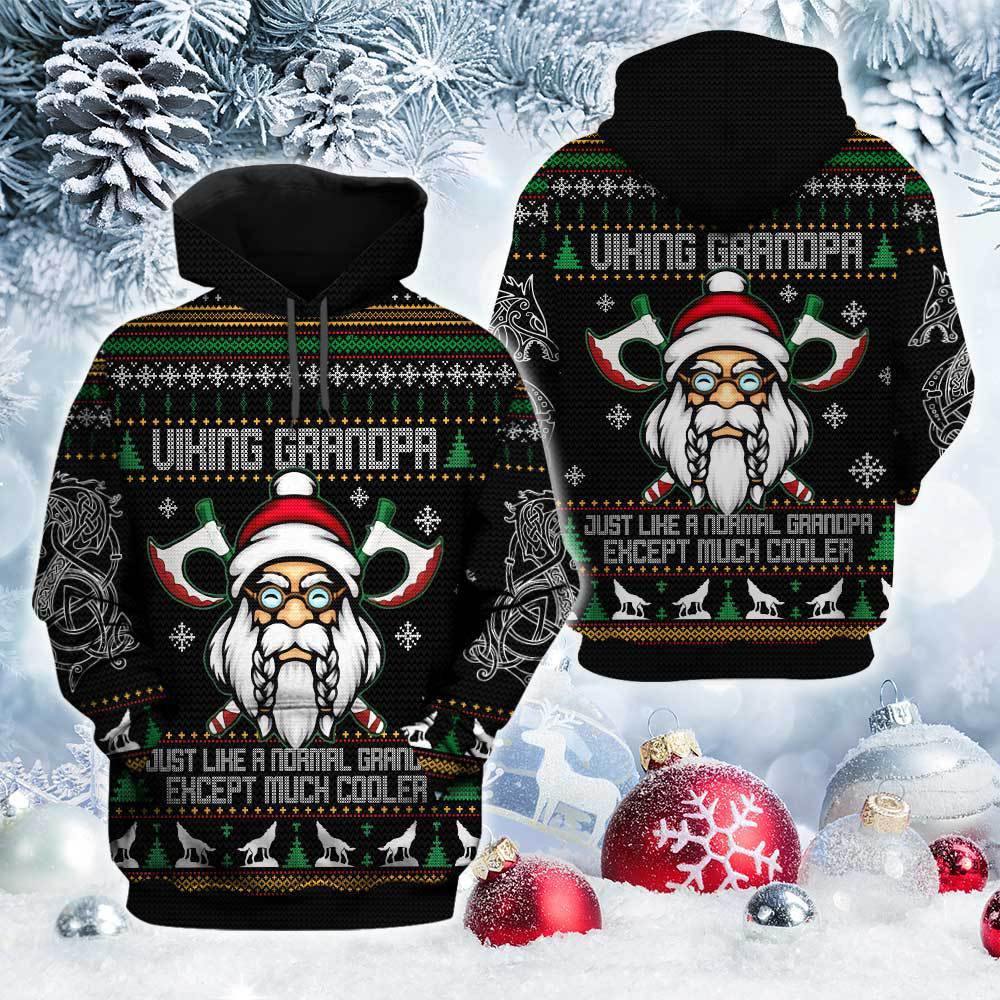 Viking Grandpa For Christmas 3D Knitted Pattern Printed Hoodie/ Knitted Ugly Sweater