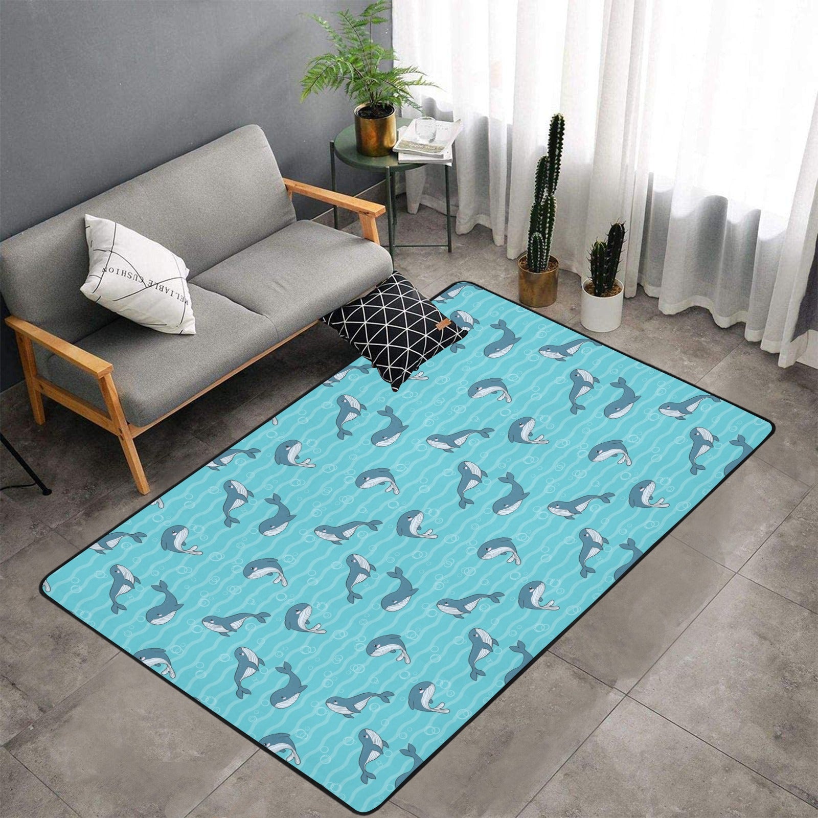 Whale Print Design Lks303 Area Rug 7’X5′