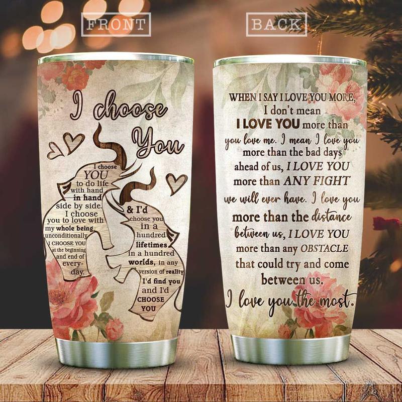 Wooden Elephant Couple Stainless Steel Tumbler Cup | Travel Mug | Tc4405