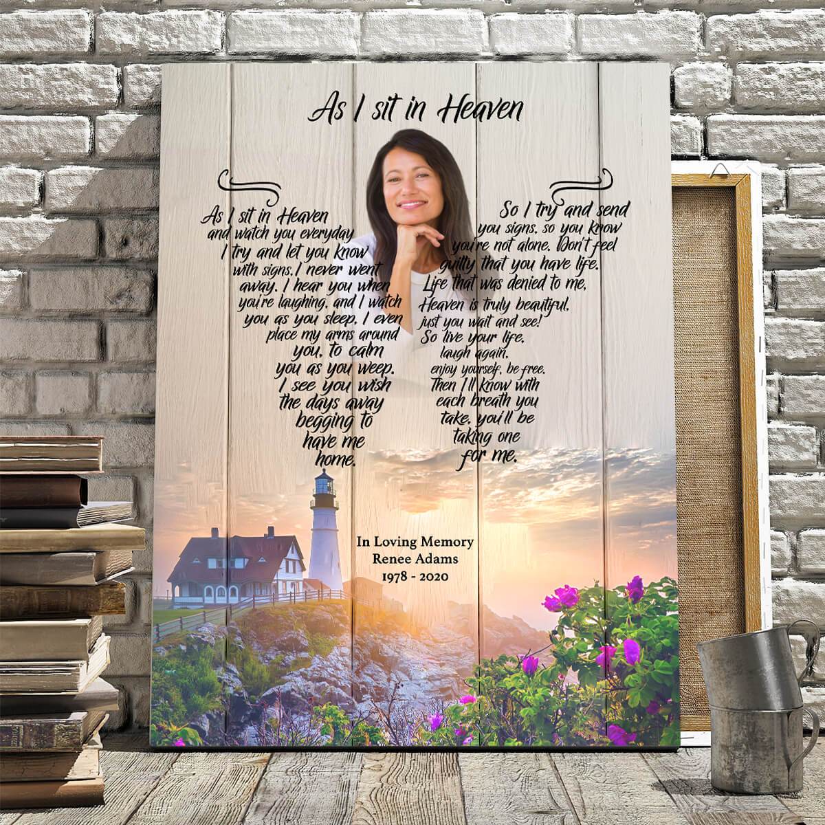 As I Sit In Heaven Next Chapter, Personalized Photo Memorial Poster Canvas, Gift For Family Gift for Remembrance Home Decor Wall Art Visual Art