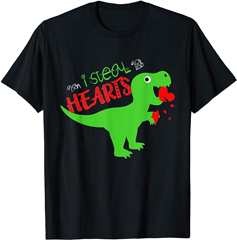 Valentine Day Gift for Kids Boy Girl I Steal Hearts Dinosaur T-Shirt