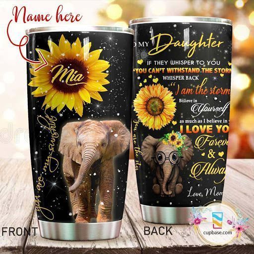 You Are My Sunshine Elephant Personalized Black Stainless Steel Stainless Steel Tumbler Customize Name, Text, Number Doenh