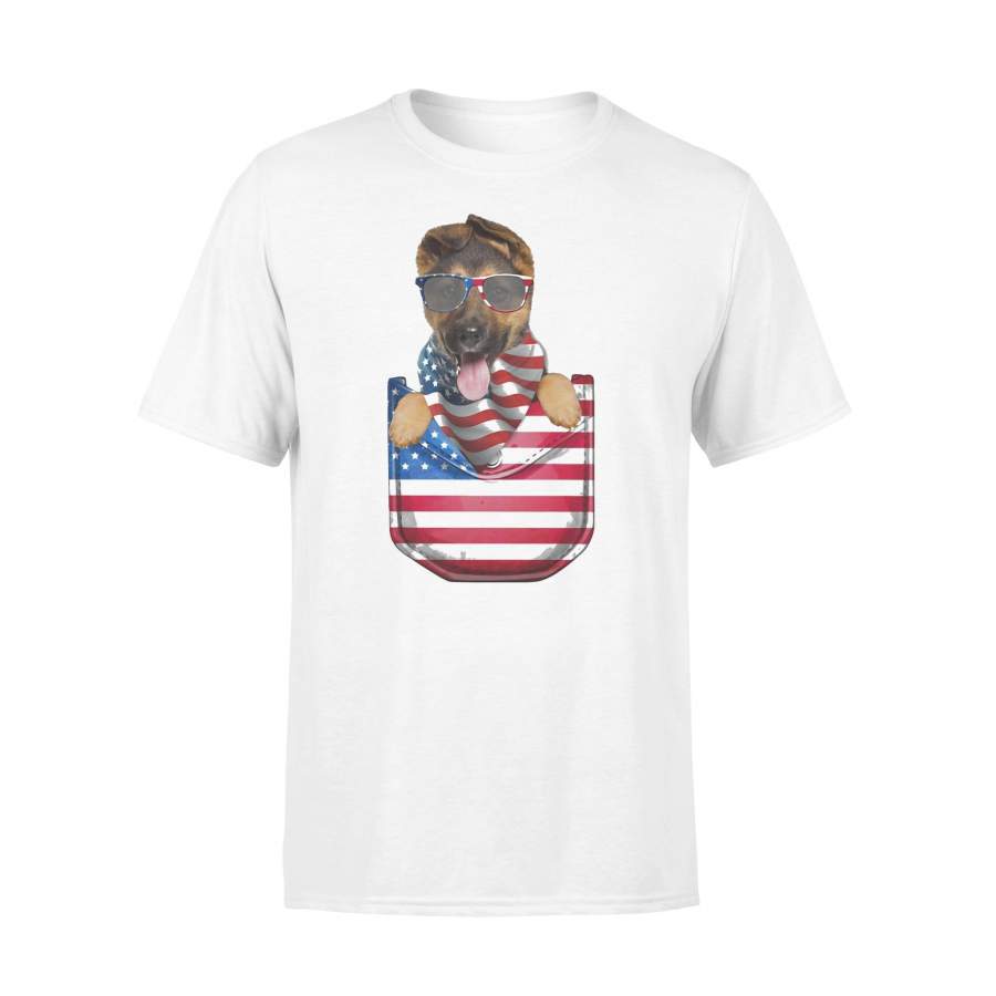 German Shepherd Pocket American Flag Independence Day T-shirt