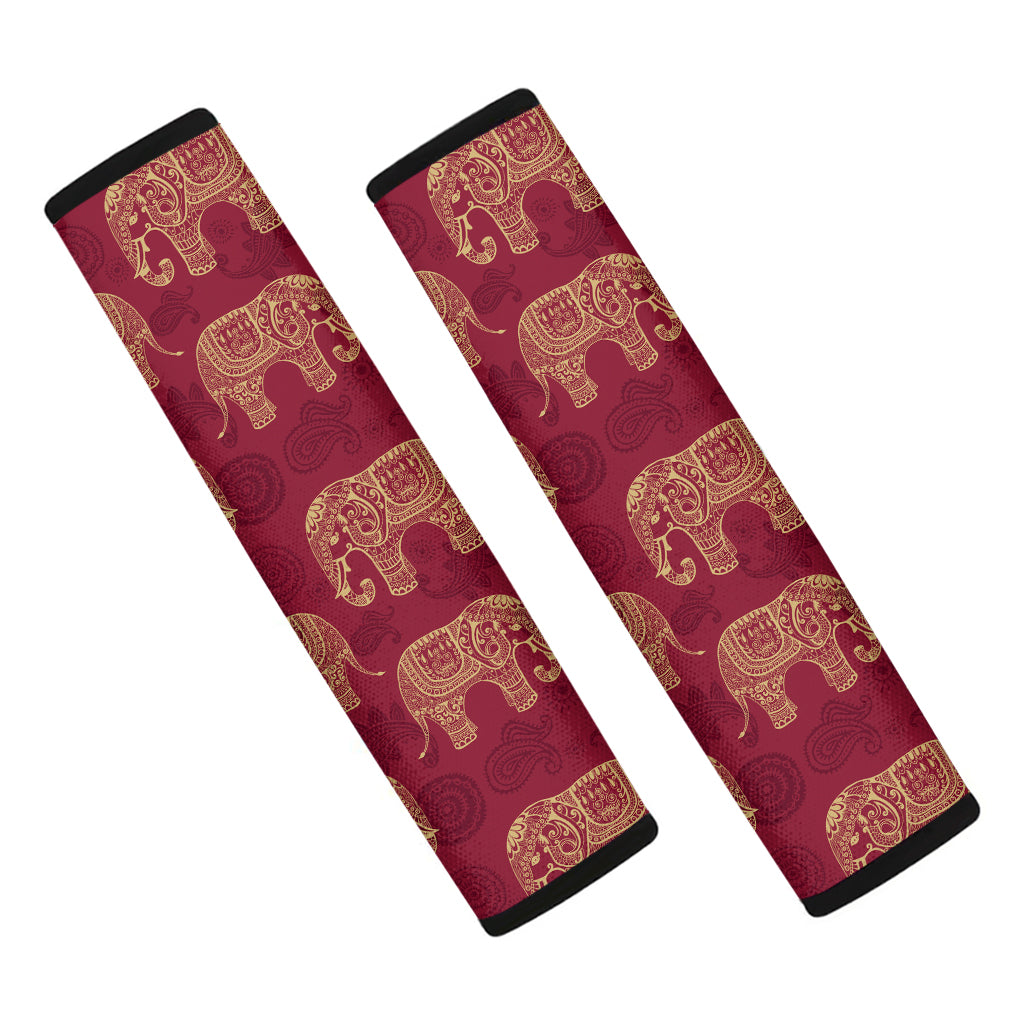 Gold And Red Boho Elephant Print Car Seat Belt Covers