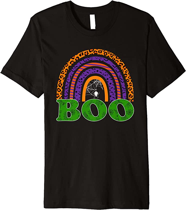 Cute Leopard Rainbow Spiders Pumkin Bats Funny Boo Halloween Premium T-Shirt