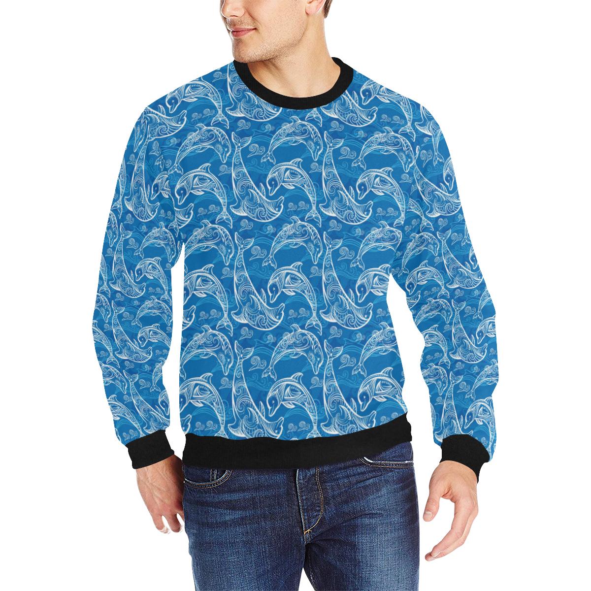 Dolphin Tribal Blue Pattern Men’s Crew Neck Sweatshirt