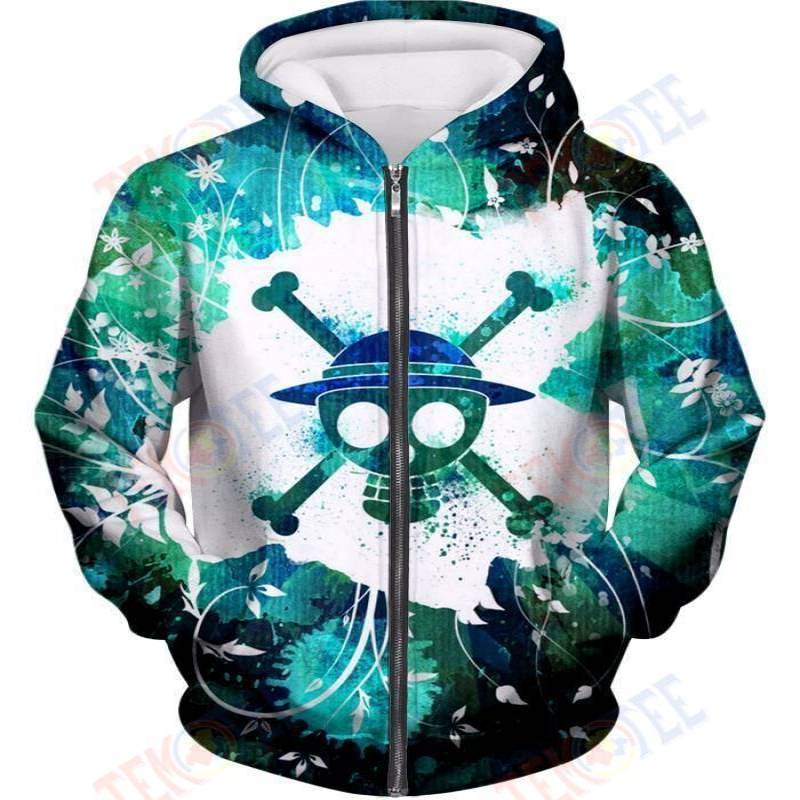 One Piece Zip Up Hoodie One Piece Straw Hat Pirate Logo Psychedelic ...