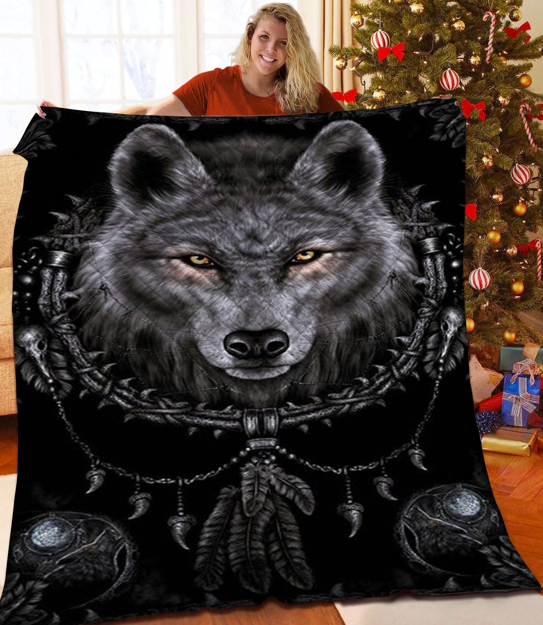 Power Wolf Native Animal Quilt Blanket