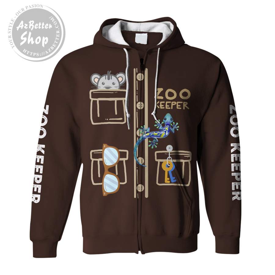 Zoo Keeper Save Animals Zipper 3D Hoodie