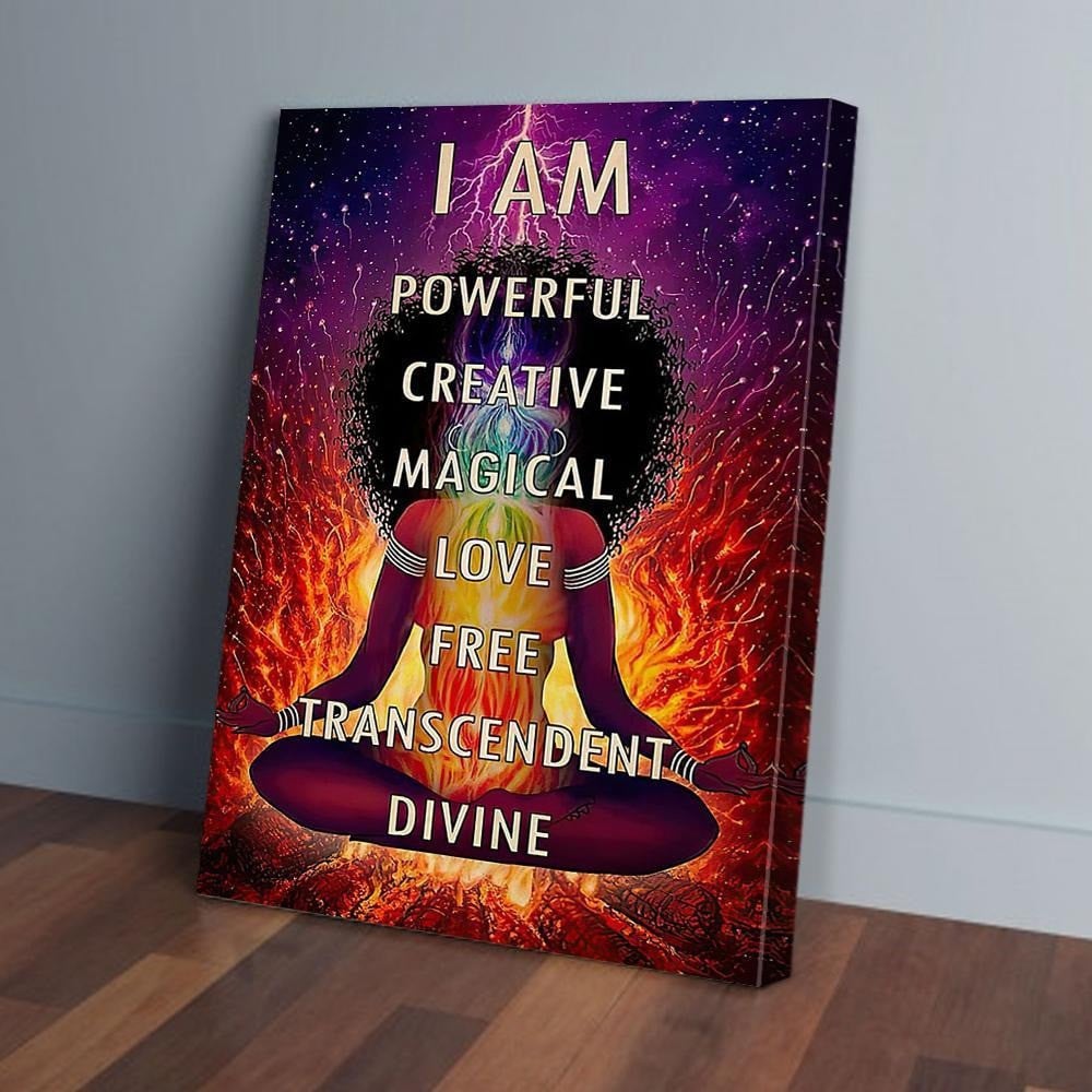 Personalized I Am Powerful Creative Magical Black Girl Yoga Matte Canvas Prints For African American Girl