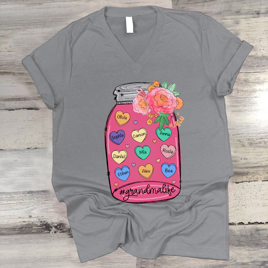 Grandma And Grandkid’S Hearts Flower V-Neck