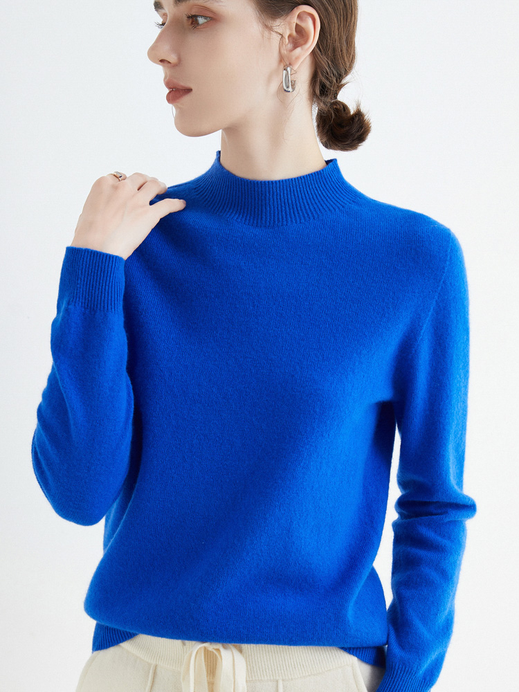 Autumn/Winter New 100% Pure Wool Knitted Women’s Sweater Half High Collar Solid Color Line Ready-To-Wear Seamless And Stylish alx