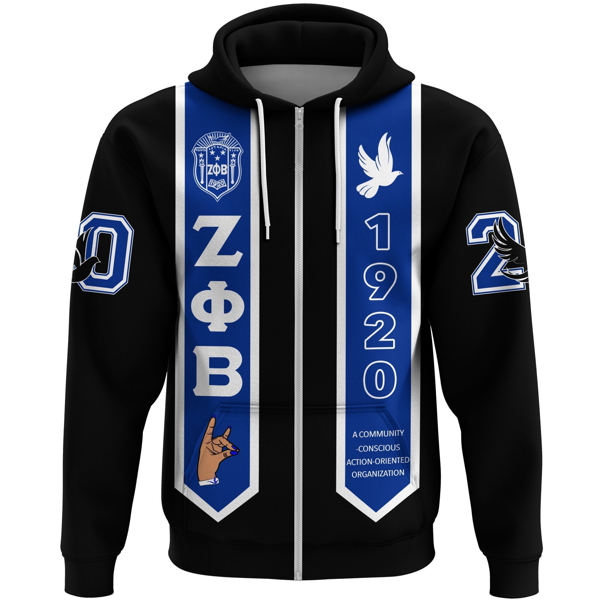 Sorority Hoodie – Zeta Phi Beta Zip Hoodie Graduation Stole Style