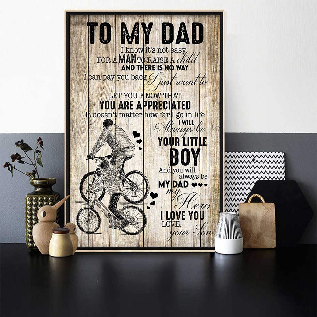 Poster Cycling Little Boy to Dad- House Decor – Motivational Wall Art – Aesthetic Posters – Vintage Posters