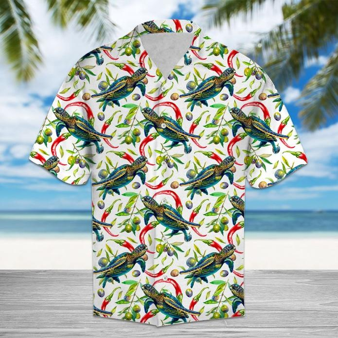 Hot Chili Peppers And Turtle Tropical Polyester Hawaii Shirt Ha61182