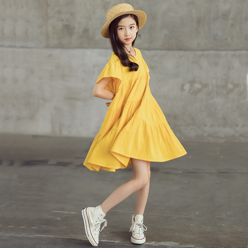 2022 New Summer Girls Dress Bell Sleeve Short Cupcake Clothing Loose Casual Gown,#2190 alx