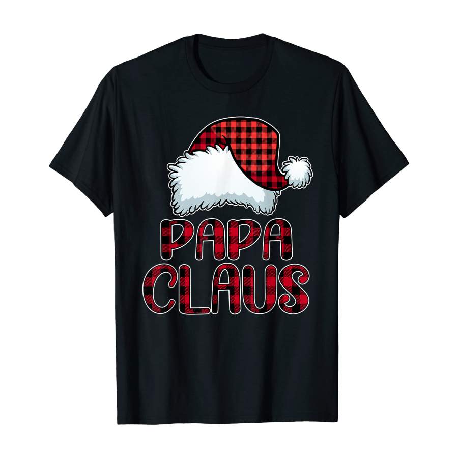 Papa Claus Santa Hat Red Buffalo Plaid Christmas Pajama T-Shirt