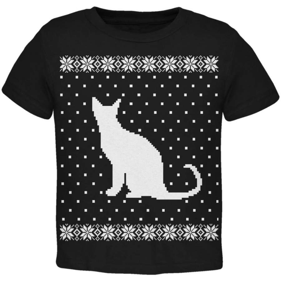 Big Cat Ugly Christmas Sweater Black Toddler T-Shirt