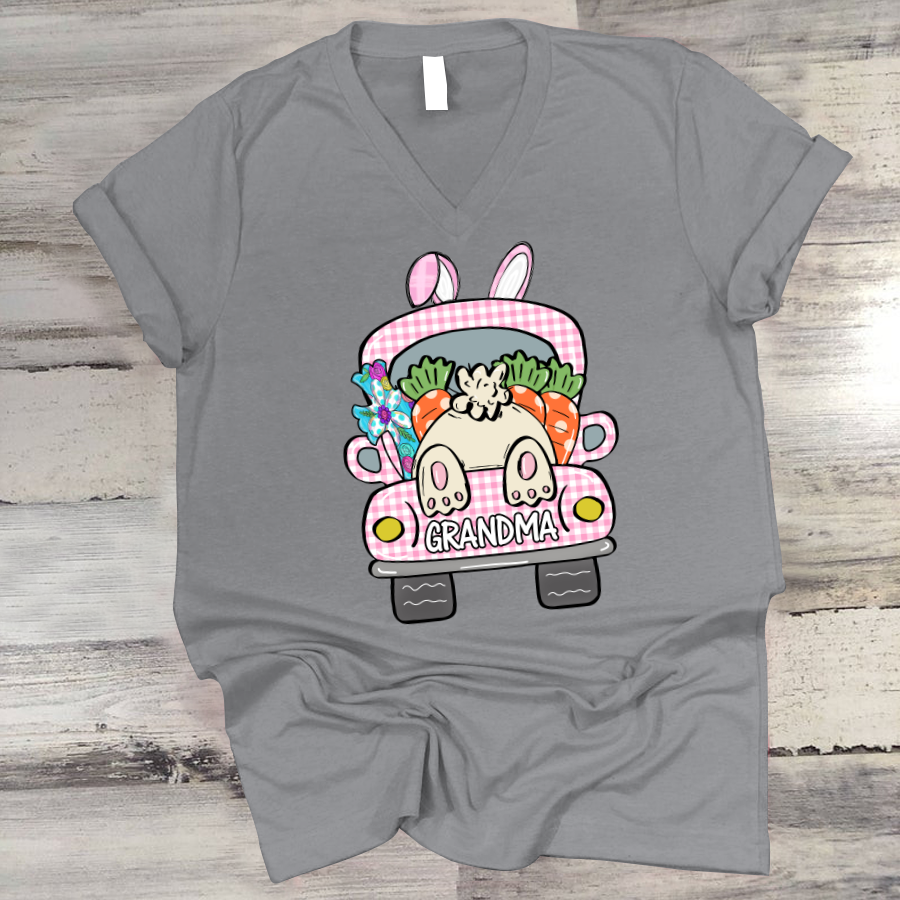 Personalized Grandma Bunny Easter Day V-Neck