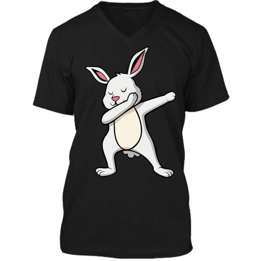 Dabbing Easter Bunny Shirts For Boys and Girls White Rabbit Mens Printed V-Neck T