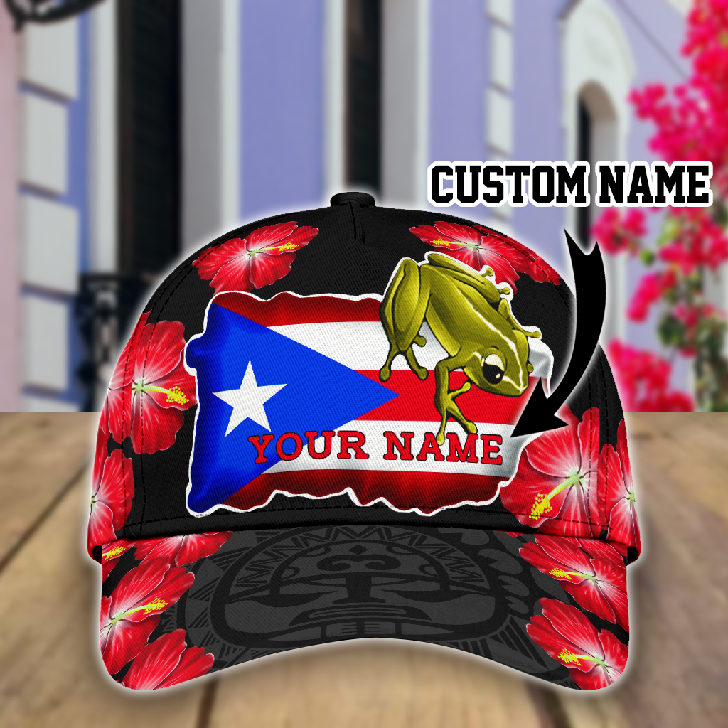 Puerto Rico Baseball Cap With Hibiscus Pattern, Puerto Rico Cap For Men And Women