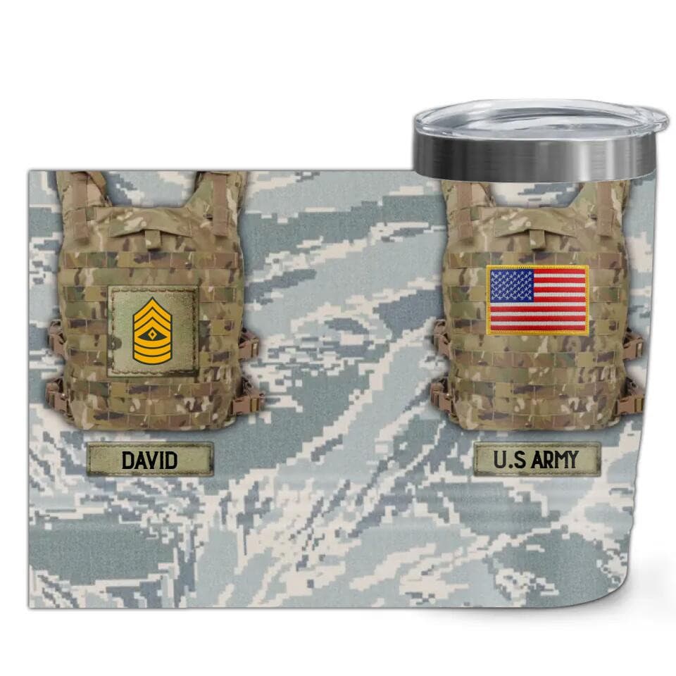 Gift For Veteran, Gift For Army – Us Army Veteran Uniform Name And Rank – Personalized Tumbler