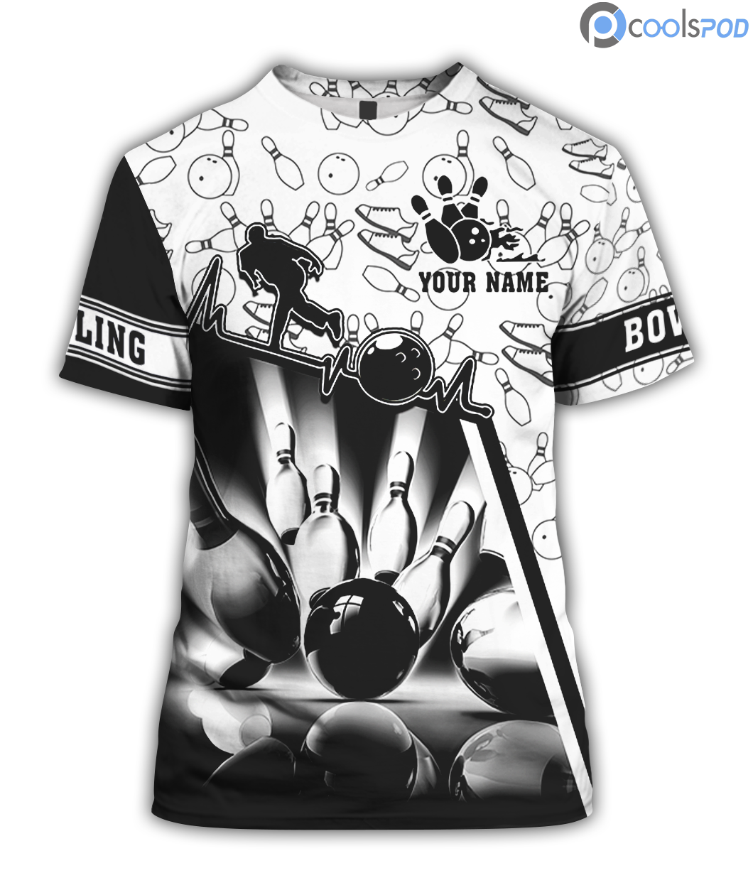 Custom Black Bowling T Shirt 3D Printed For Men Women, Unisex Bowling Shirts, Bowling Uniform, Gift For Bowling Son Dad