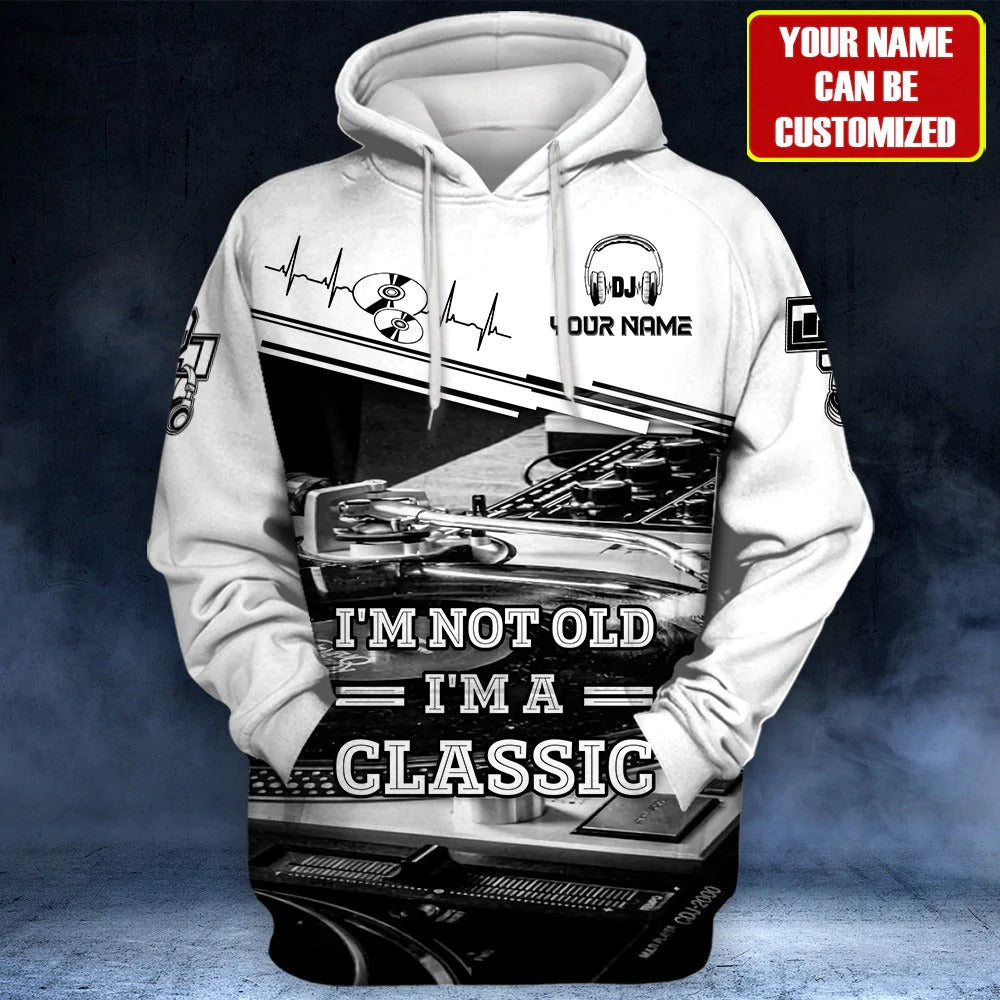 3D Print Custom Dj Hoodie, I’M A Classic Dj Tshirt, Black And White Dj Zip Up Hoodies Men Woman