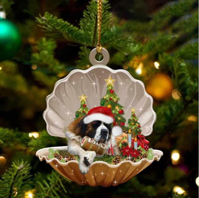 St Bernard-Sleeping Pearl In Christmas Two Sided Ornament