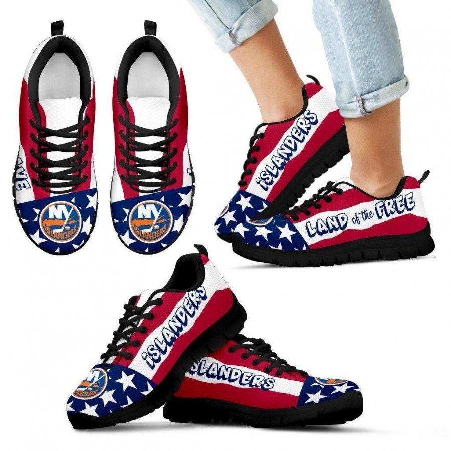 Proud Of American Flag Three Line New York Islanders Sneakers #211