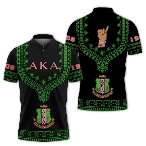 Alpha Kappa Alpha 1908 Emblem Dashiki Black Polo Shirt