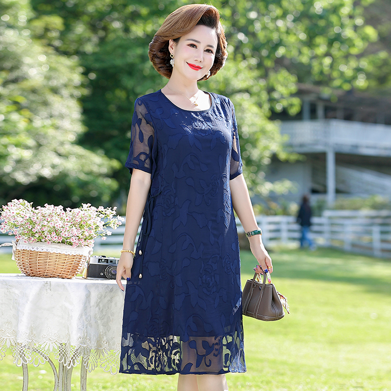 Summer Blue Jacquard chiffon Maxi Dress Spring Casual Loose 3XL Plus Size Midi Dress Elegant Bodycon Party Vestidos alx