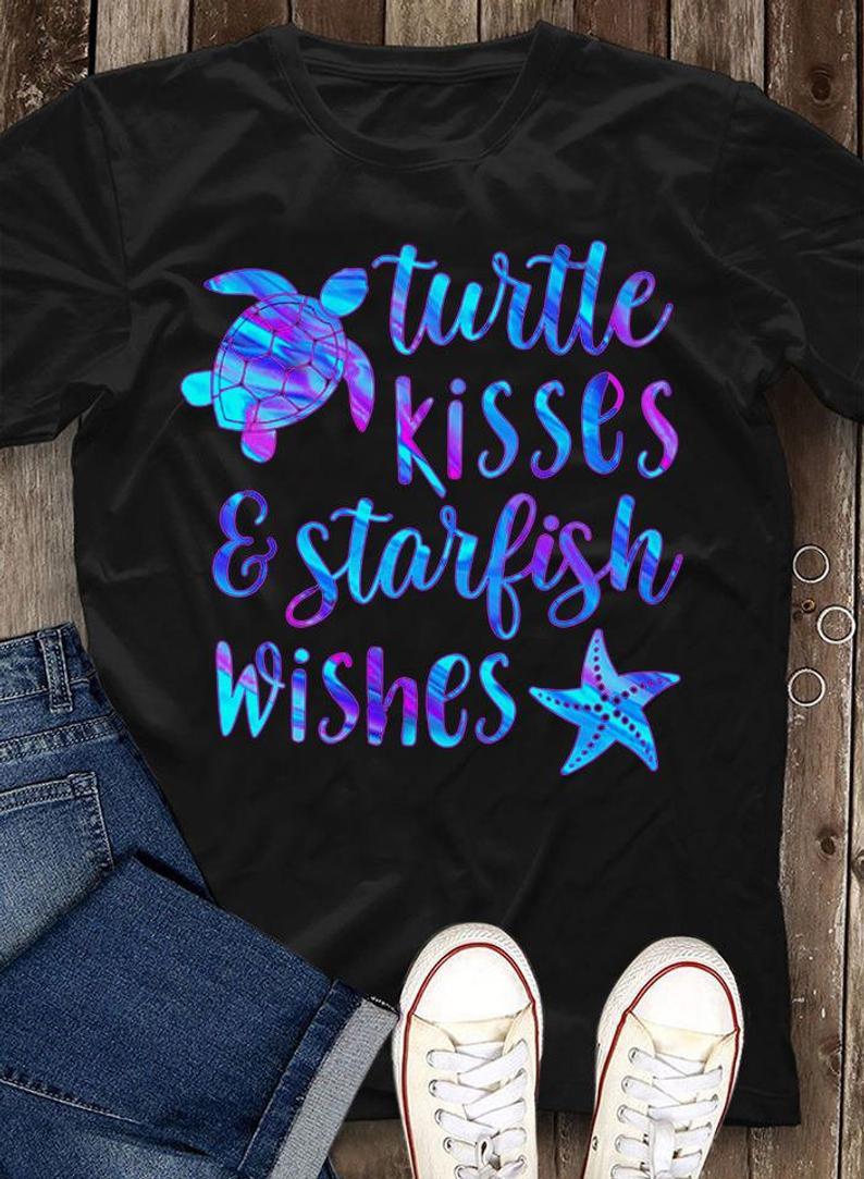 Turtle Kisses Starfish Wishes Colorful Ocean Sea Lovers T Shirt Standard/Premium T-Shirt Hoodie