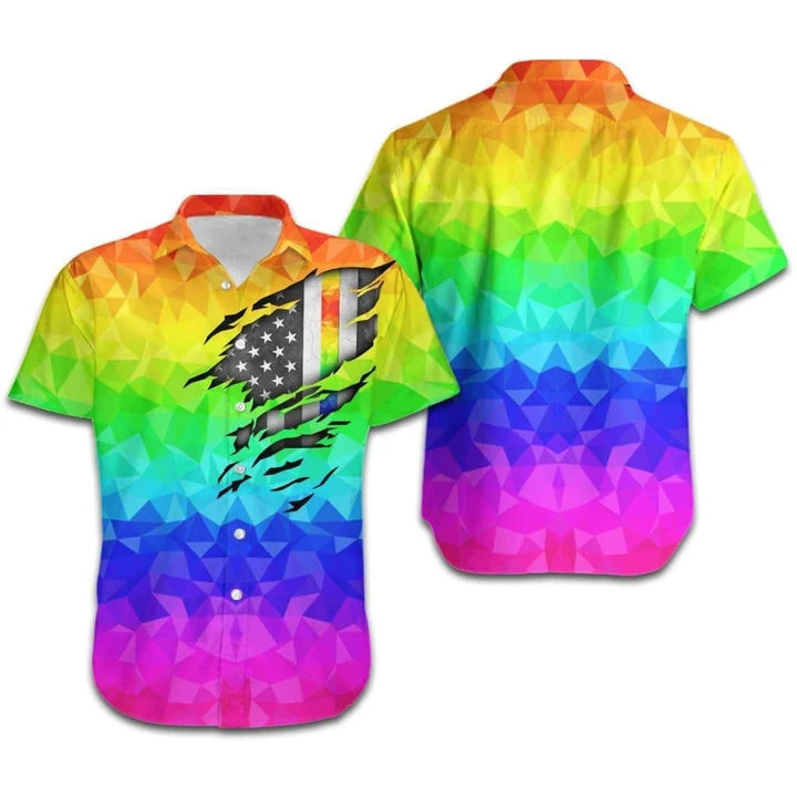 Beach Shirt Lgbt Pride Hawaii Rainbow Polygonal American Flag Inside Shirts Ha93048