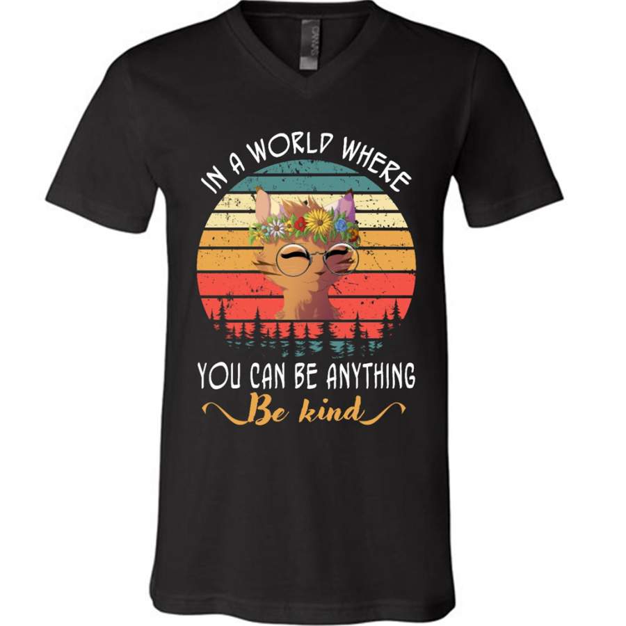 Cat Kitten, In A World Where you Can Be Anything Be Kind, Sunflower – Canvas Unisex V-Neck Shirt