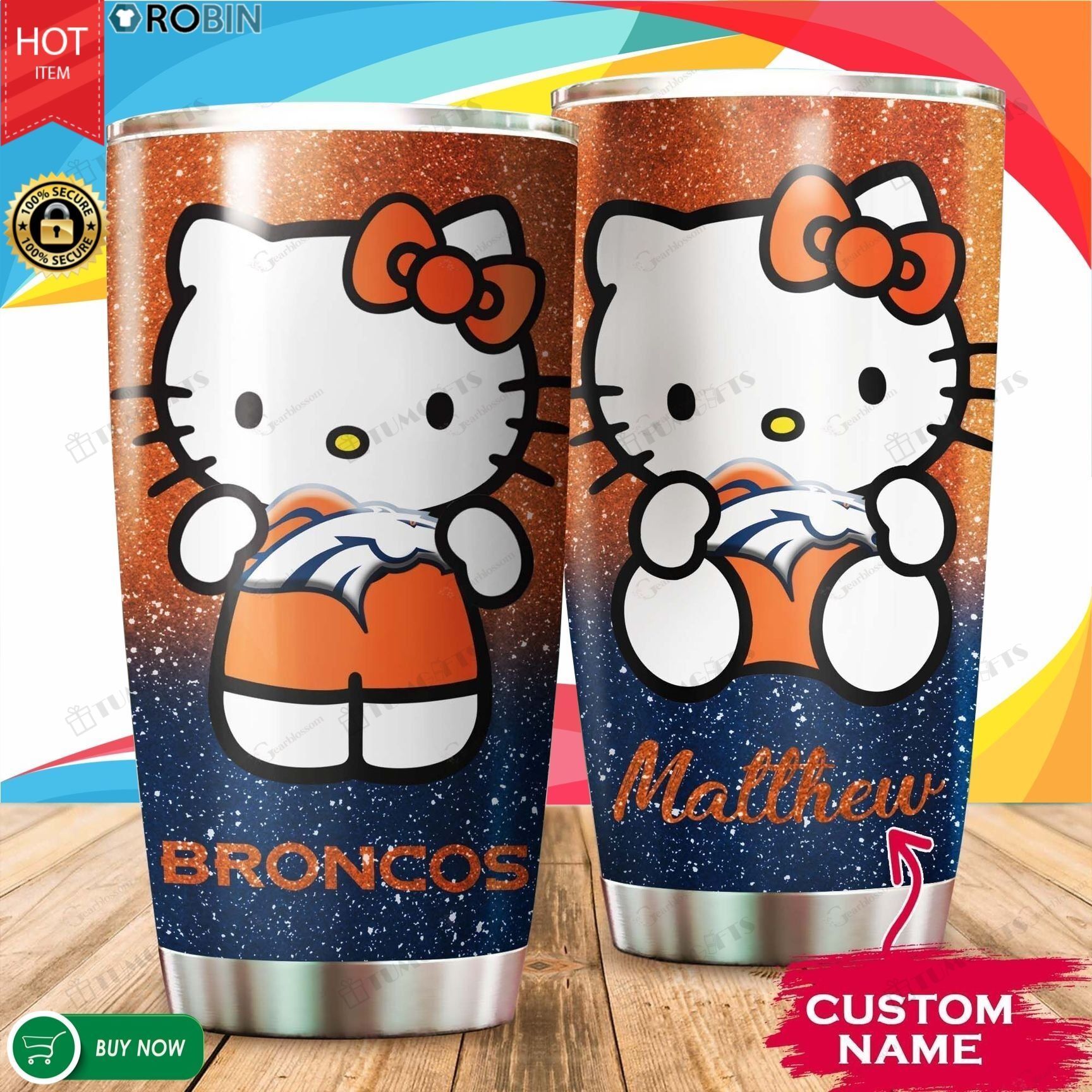 Buy Personalized Hello Kitty Hug Denver Broncos Custom Stainless Steel Tumbler