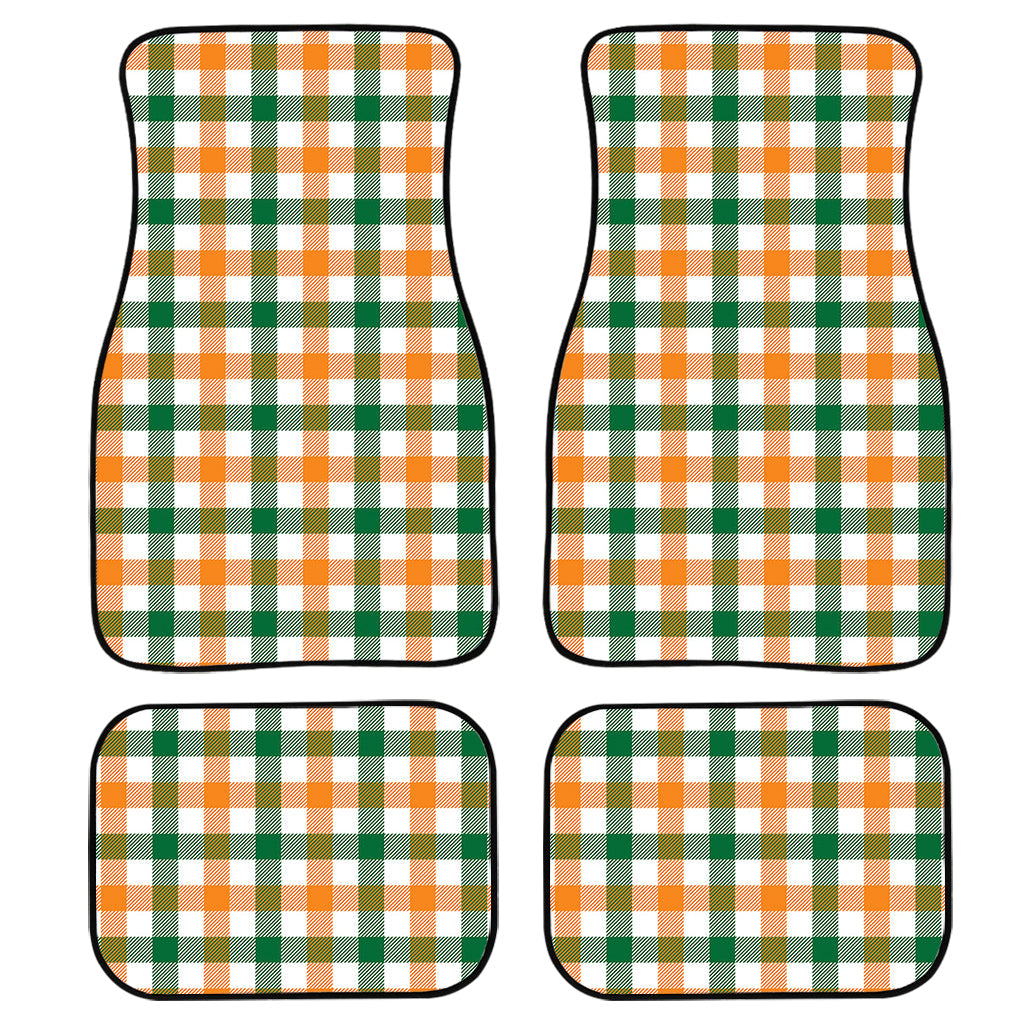 White Orange And Green Plaid Print Front And Back Car Floor Mats, Front Car Mat