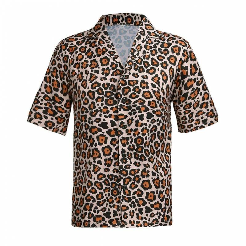 Casual Shirts Leopard Print Shirt short Sleeve Slim Fit Tops