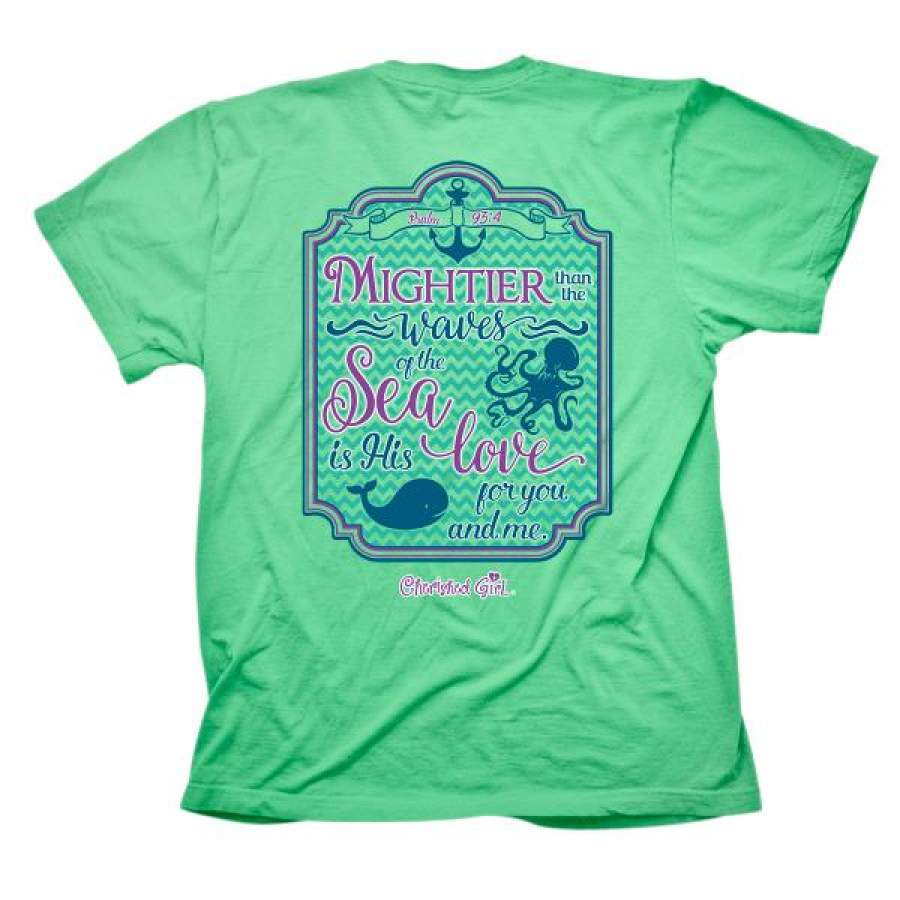 Cherished Girl Mightier Than the Waves of the Sea Whale Anchor Christian Bright T Shirt