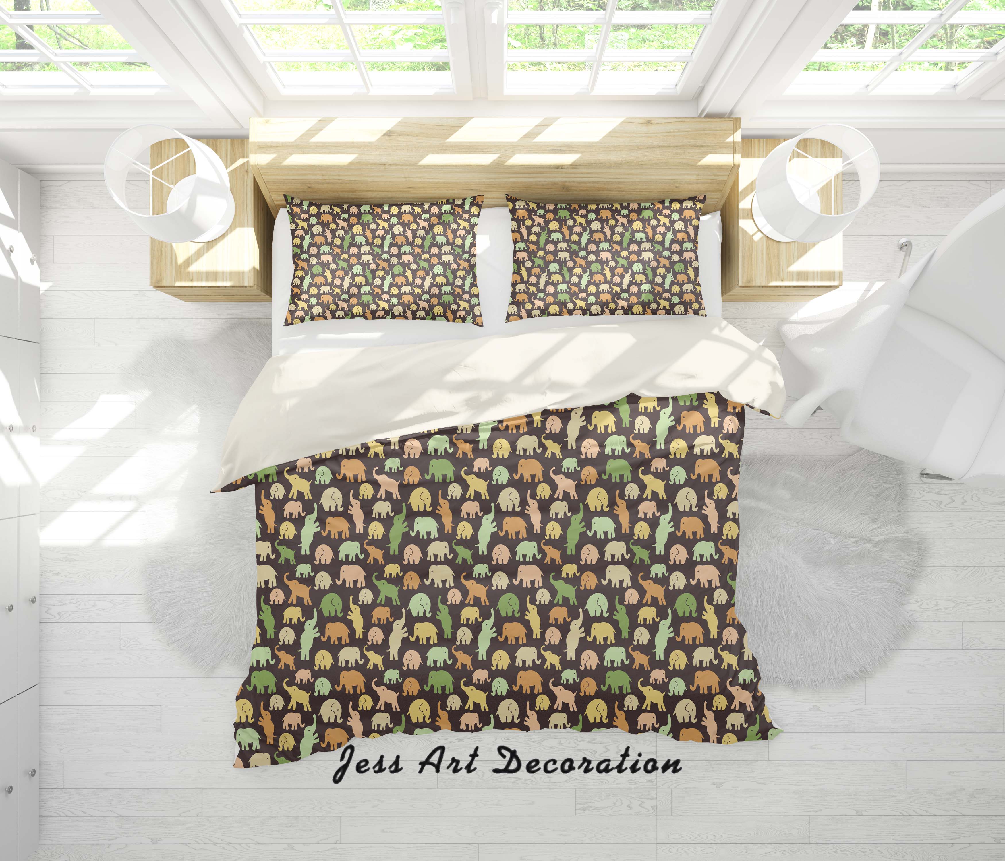 3D Black Yellow Green Elephant Quilt Cover Set Bedding Set Pillowcases 34