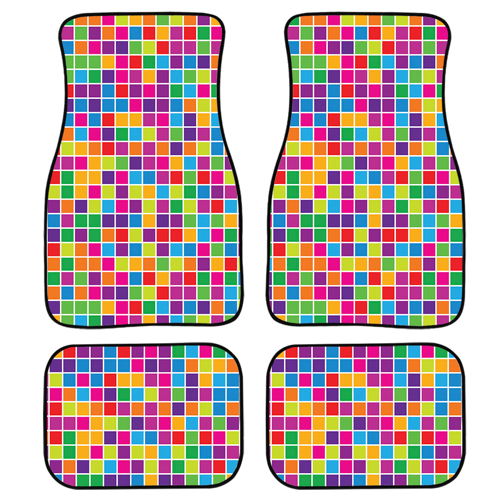 Rainbow Squares Pattern Print Front And Back Car Floor Mats, Front Car Mat